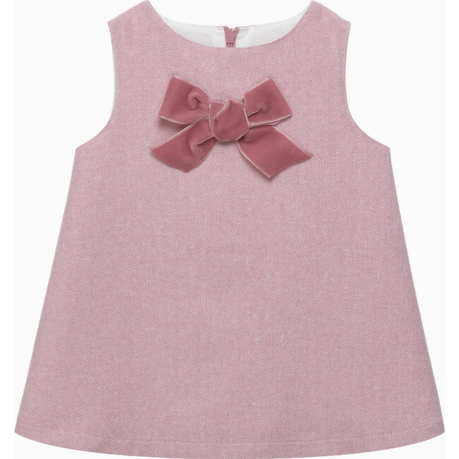 Baby Georgina Bow Dress, Pink Herringbone