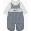 Augustus & Friends Smocked Dungaree Set, Pale Blue Herringbone - Rompers - 1 - thumbnail