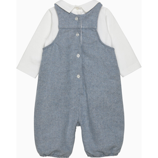 Augustus & Friends Smocked Dungaree Set, Pale Blue Herringbone - Rompers - 2