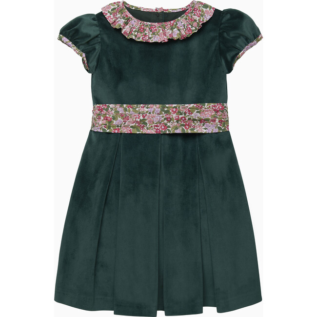 Velvet Party Dress, Green Velvet/Red Hedgerow
