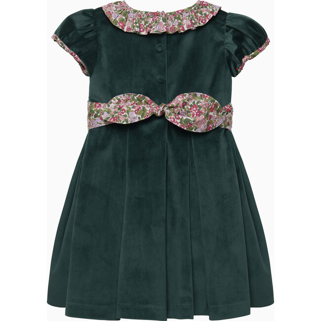 Velvet Party Dress, Green Velvet/Red Hedgerow - Dresses - 2