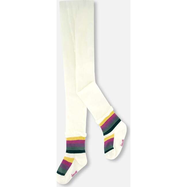 Striped Footed Knit Tights, Off-White - Tights - 1