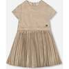 Short Sleeve Dress with Pleated Skirt Light Caramel, Golden Beige - Dresses - 1 - thumbnail