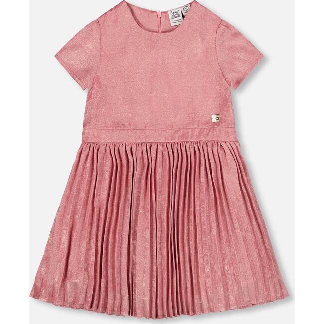 Short Sleeve Dress with Pleated Skirt, Dusty Pink