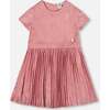 Short Sleeve Dress with Pleated Skirt, Dusty Pink - Dresses - 1 - thumbnail