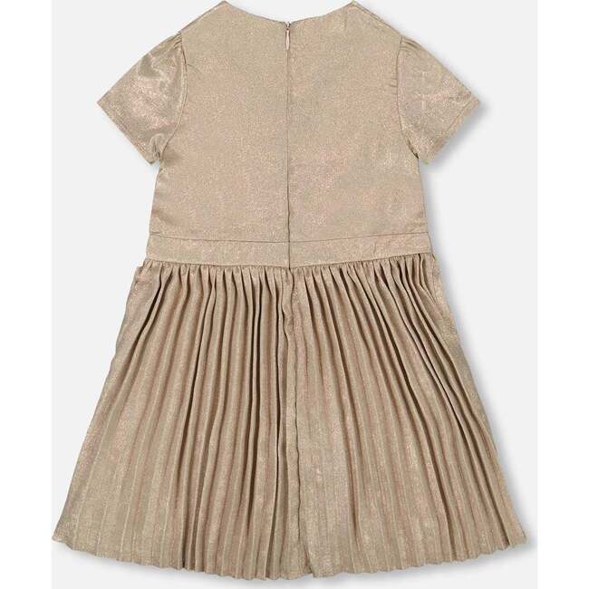 Short Sleeve Dress with Pleated Skirt Light Caramel, Golden Beige - Dresses - 3