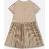 Short Sleeve Dress with Pleated Skirt Light Caramel, Golden Beige - Dresses - 3
