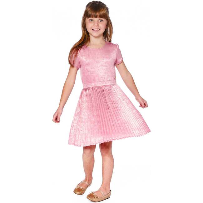 Short Sleeve Dress with Pleated Skirt, Dusty Pink - Dresses - 2