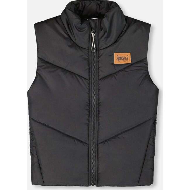 Quilted Mid-Season Sleeveless Vest, Black