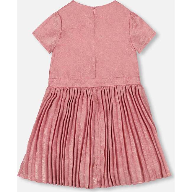 Short Sleeve Dress with Pleated Skirt, Dusty Pink - Dresses - 3