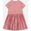 Short Sleeve Dress with Pleated Skirt, Dusty Pink - Dresses - 3