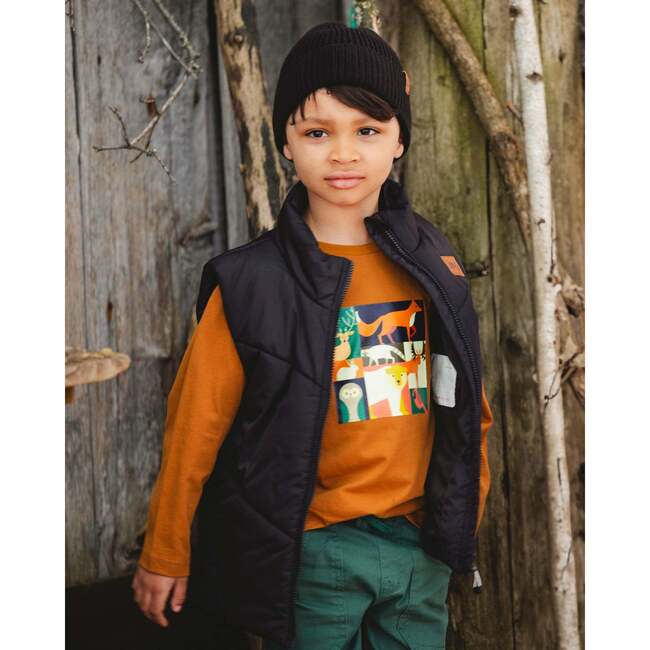 Quilted Mid-Season Sleeveless Vest, Black - Vests - 2