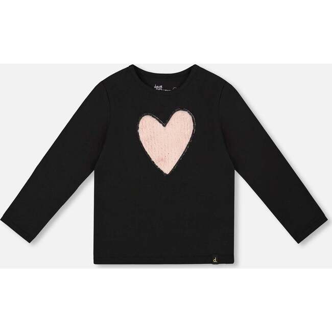 Organic Cotton Long Sleeve T-Shirt with Heart, Black