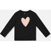 Organic Cotton Long Sleeve T-Shirt with Heart, Black - T-Shirts - 1 - thumbnail