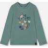 Organic Cotton T-Shirt with Cat, Sage - T-Shirts - 1 - thumbnail