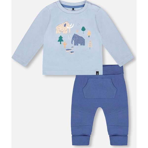 Deux Par Deux Quilted Jersey Half Zip Top with Pocket, Moonlight Blue