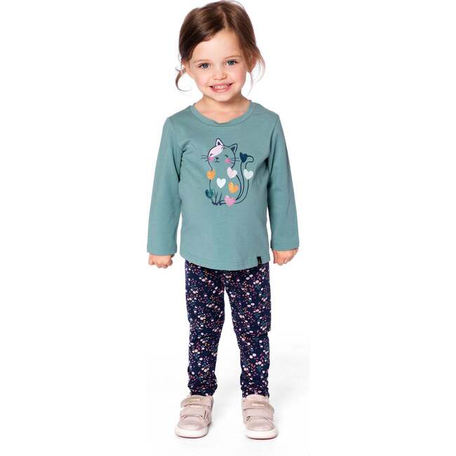 Organic Cotton T-Shirt with Cat, Sage - T-Shirts - 2