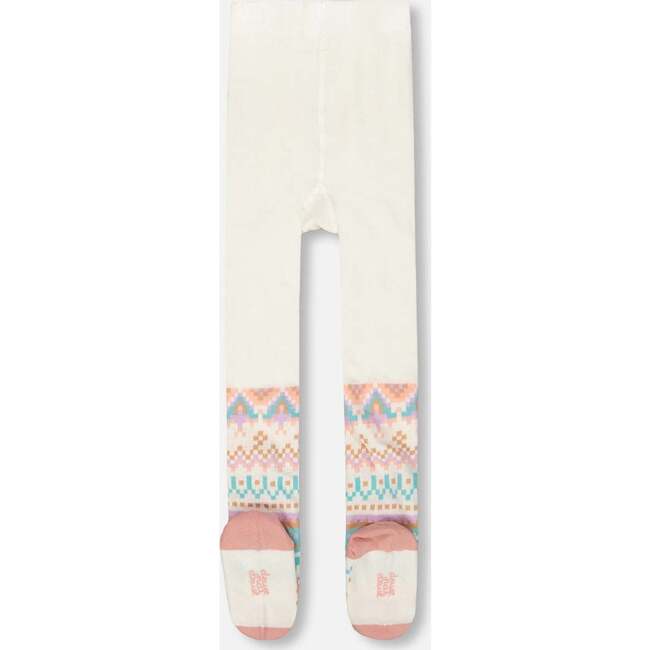 Knit Tights White Pink and Turquoise with Norwegian Jacquard, White, Pink and Turquoise - Tights - 3