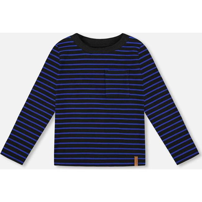 Long Sleeve Brushed Jersey Striped Tee, Black