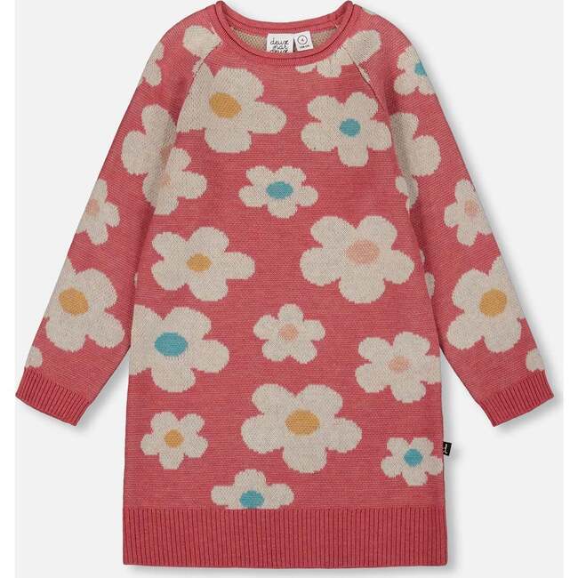 Knitted Dress with Flower Jacquard, Old Pink and Beige