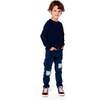 Long Sleeve Brushed Jersey Striped Tee, Black - Sweatshirts - 2