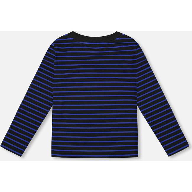Long Sleeve Brushed Jersey Striped Tee, Black - Sweatshirts - 3