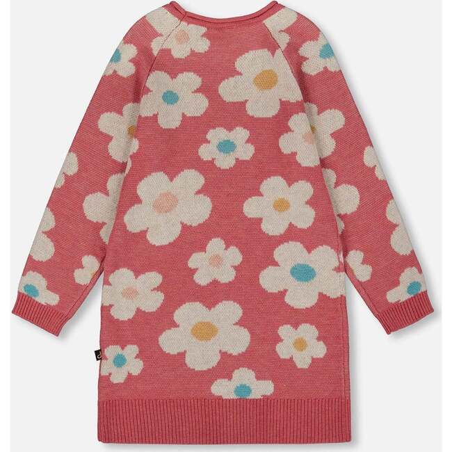 Knitted Dress with Flower Jacquard, Old Pink and Beige - Dresses - 3