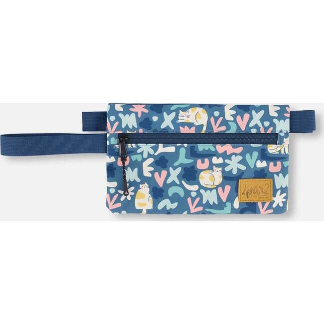 Double Pencil Case, Green Cat Print