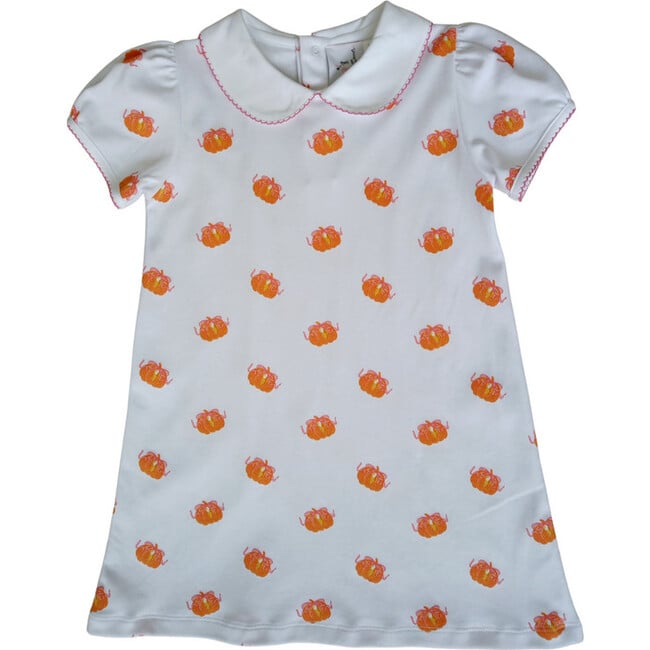 Pretty Pumpkins Pima Dress, White and Orange