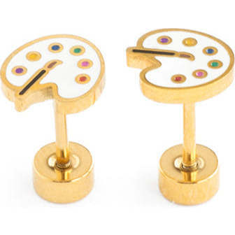 Paint Palette Stud Earrings, White