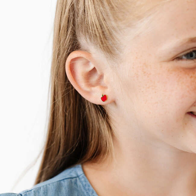 Apple Stud Earrings, Red - Earrings - 2