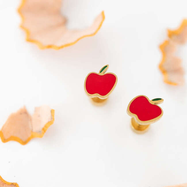 Apple Stud Earrings, Red - Earrings - 4