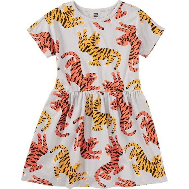 Short Sleeve Twirl Dress, Lightning Tiger