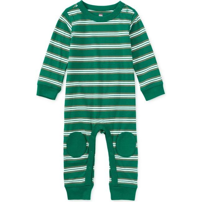 Stripe Knee Patch Baby Romper, VIRIDIAN