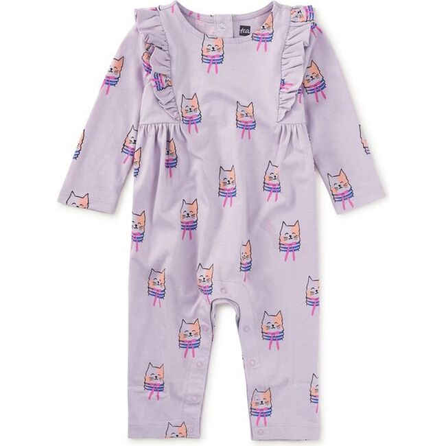 Ruffle Shoulder Baby Romper, Bow Tie Cats