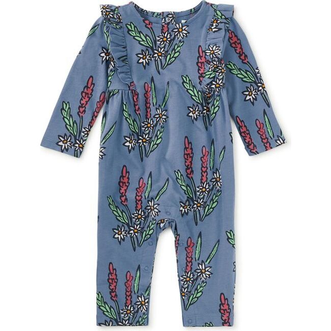 Ruffle Shoulder Baby Romper, Block Print Floral