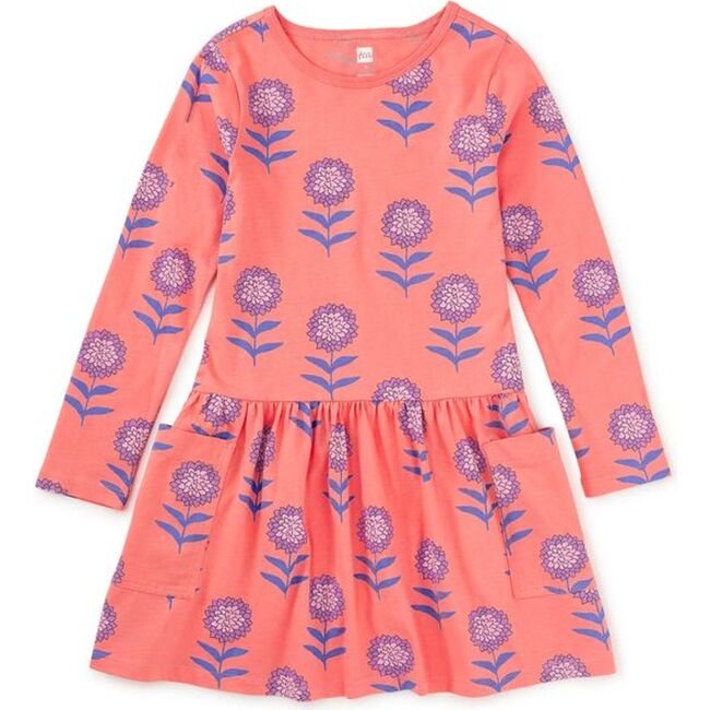 Long Sleeve Pocket Dress, Dahlias