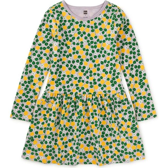Long Sleeve Pocket Dress, Asian Pear & Blossoms