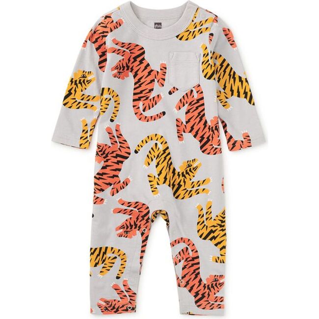 Long Sleeve Pocket Baby Romper, Lightning Tiger