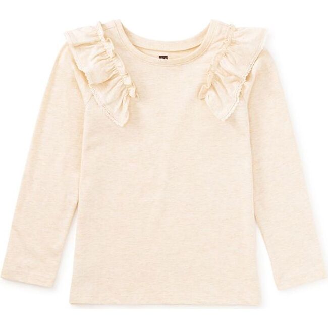 Long Sleeve Lace Trim Top, Oatmeal Heather