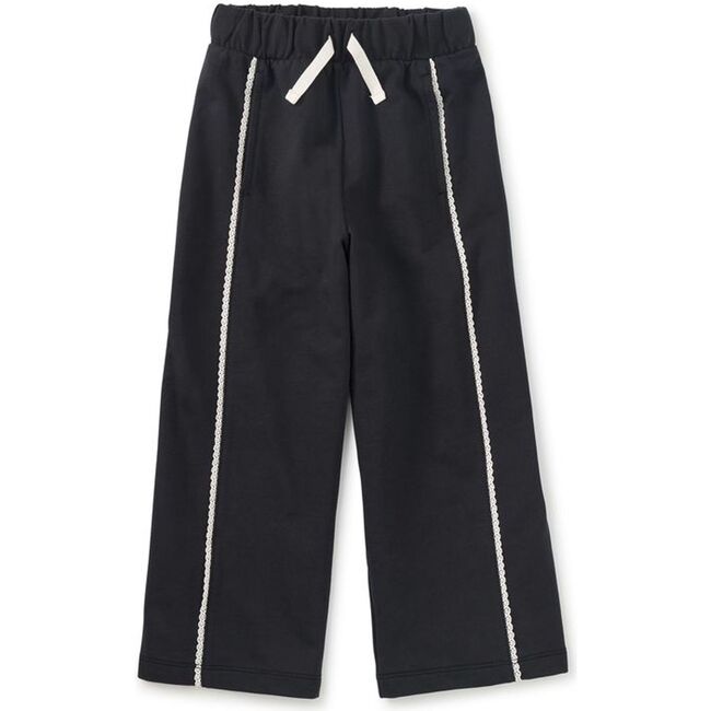 Lace Trim Track Pants, Jet Black