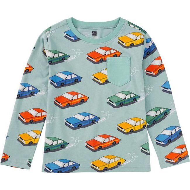 Long Sleeve Printed Pocket Tee, Vintage Cars