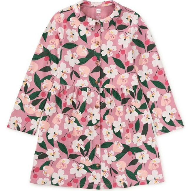 Collared Long Sleeve Shirtdres, Cherry Blossoms