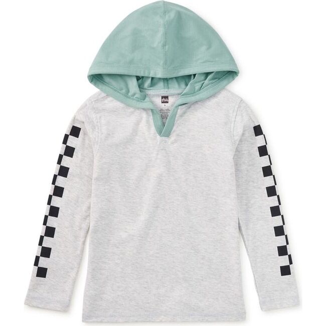Checker Sleeves Happy Hoodie, LIGHT GREY HEATHER