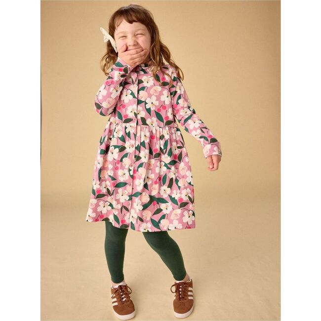 Collared Long Sleeve Shirtdres, Cherry Blossoms - Dresses - 2