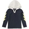 Bolt Sleeves Happy Hoodie, Indigo - Sweatshirts - 1 - thumbnail