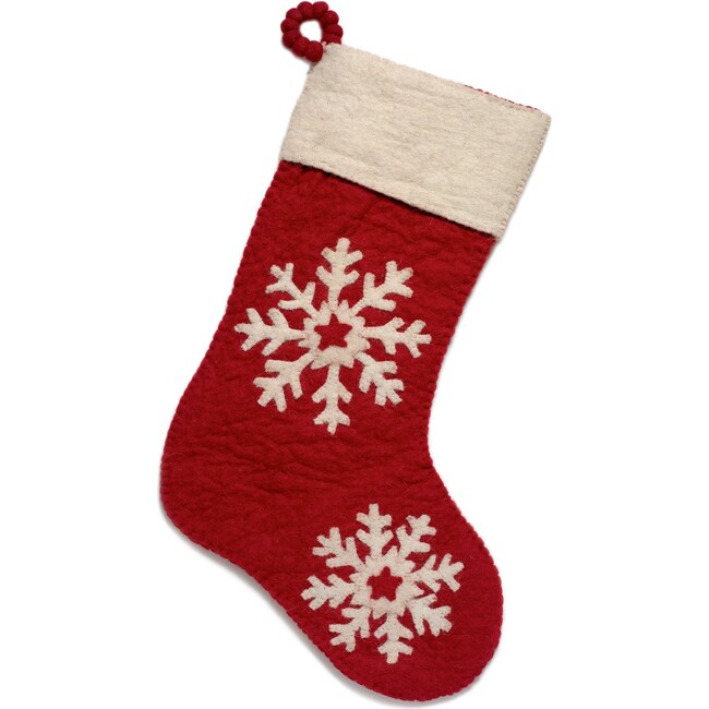 Hand Felted Wool Christmas Stocking, Snowflake on Red - Stockings - 2