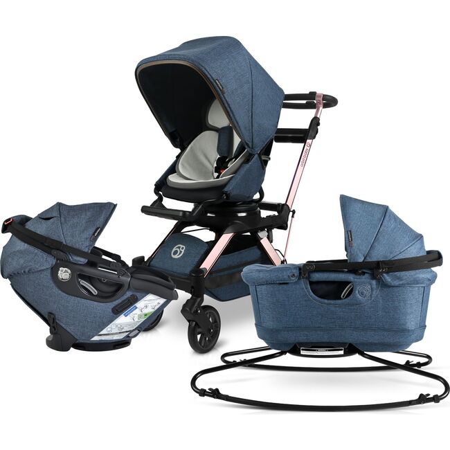 Stroll, Lounge & Ride Travel System, Rose Gold/Melange Navy