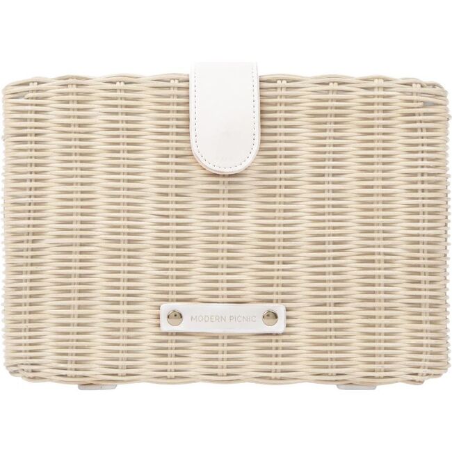 Insulated Small Wicker Snack Clutch, White