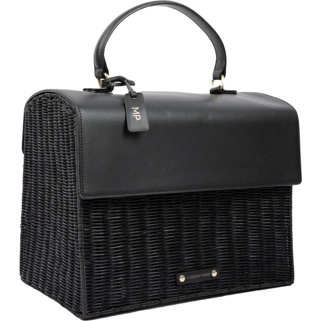 Large, Insulated, Hand-Woven Wicker Lunchbox, Black - Lunchbags - 2